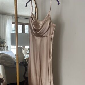 Revelry champagne gold Skye bridesmaid dress.